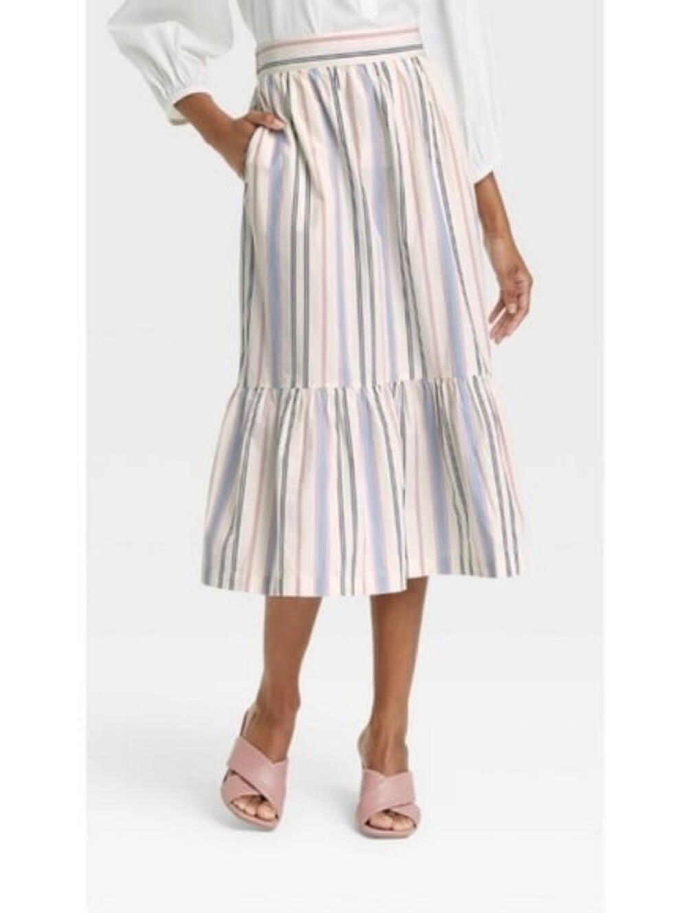 striped Cotton A New Day maxi skirt tiered Ruffle Hem M - Picture 1 of 7